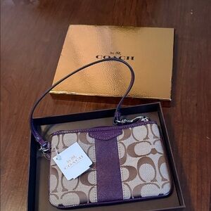 Coach Signature Purple and Tan Wristlet